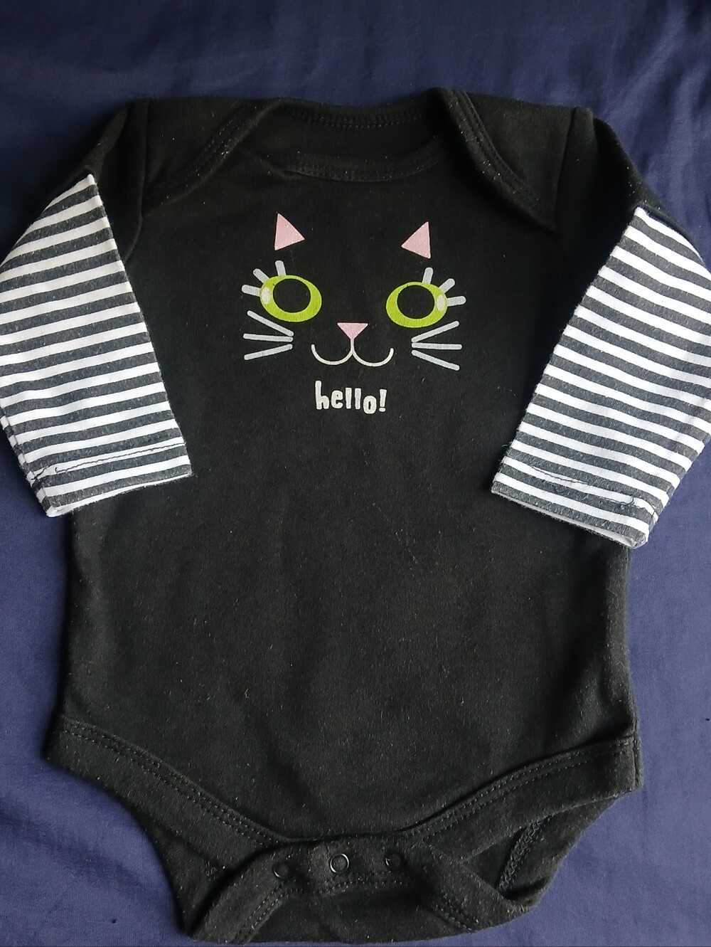 Faded Glory Black Long-Sleeve Baby Bodysuit with Cat Face